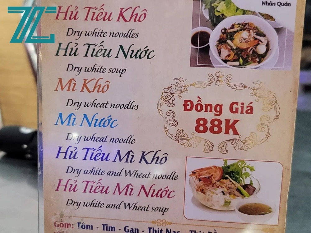 Menu của quán rất đa dạng